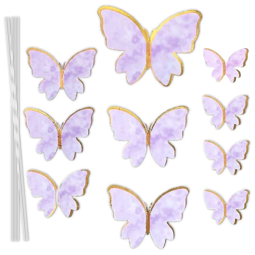 Topper papierowy Motylki fioletowo-złoty 10 szt
