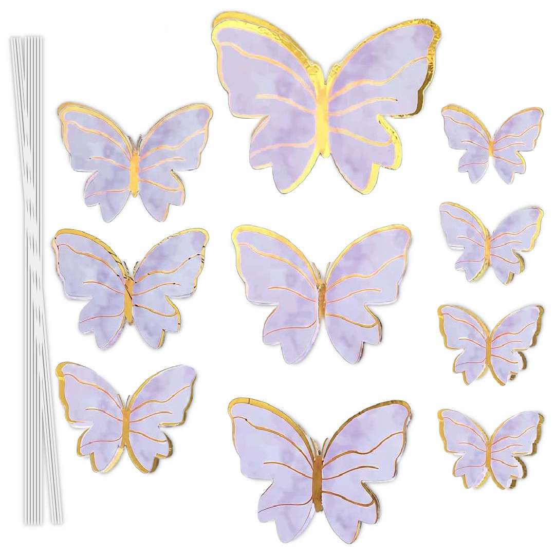 Topper papierowy Motylki w paski fioletowo-złoty 10 szt