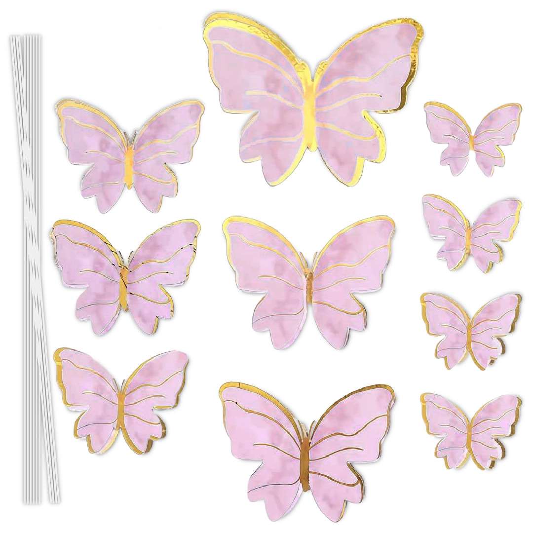Topper papierowy Motylki w paski różowo-złoty 10 szt