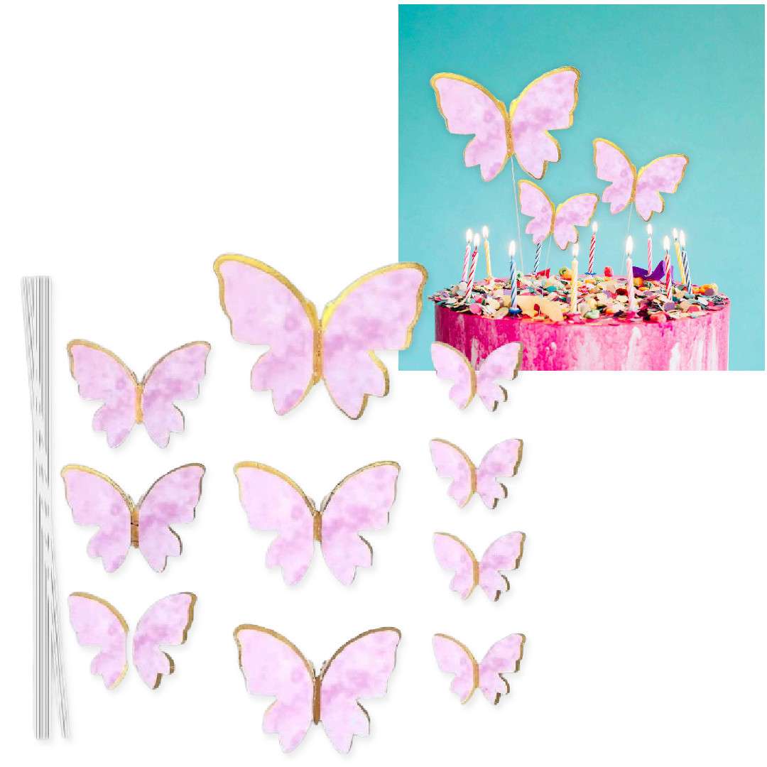 Topper papierowy Motylki różowo-złoty 10 szt