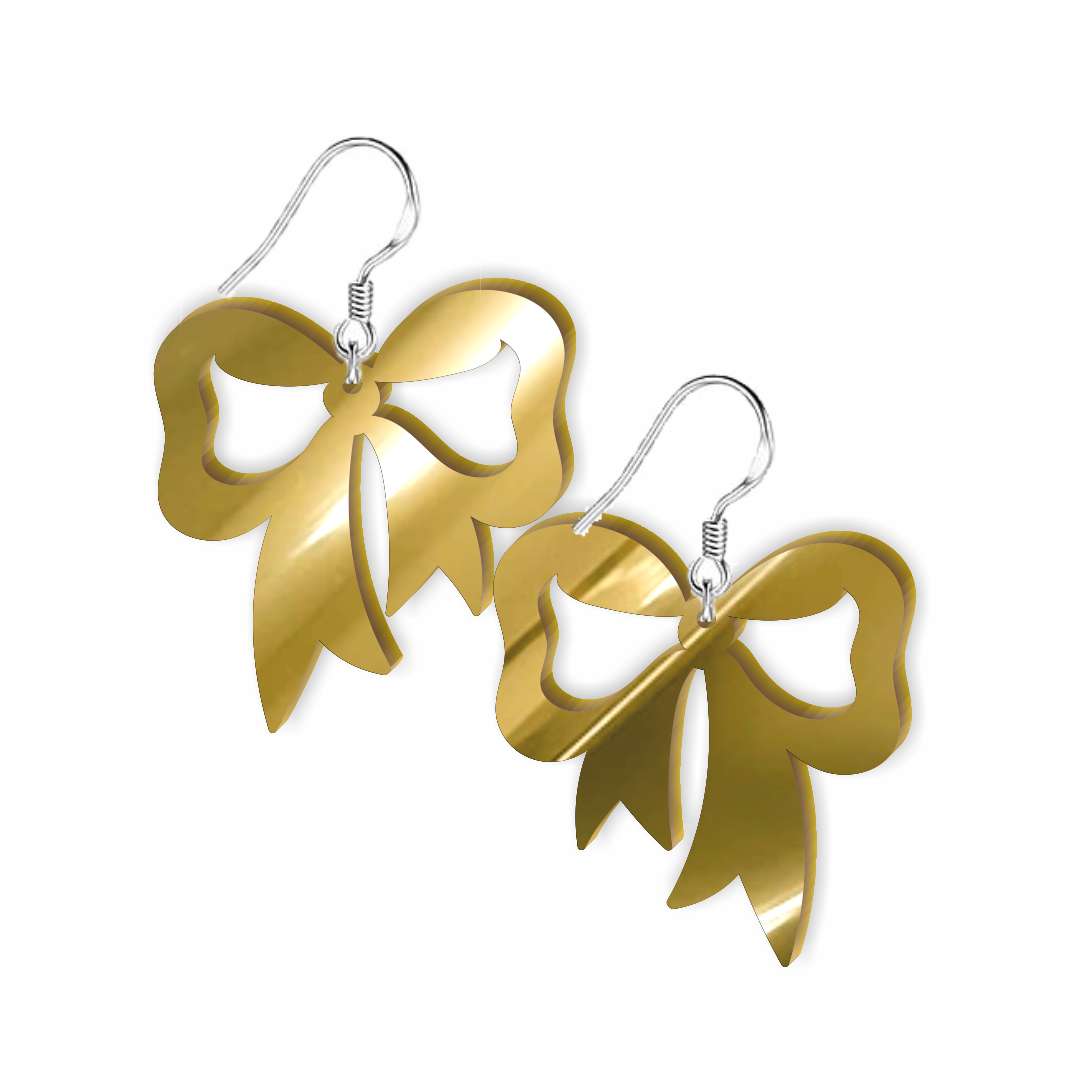 Kolczyki Kokardy cheerleaderek złote lustrzane 37 x 34 mm