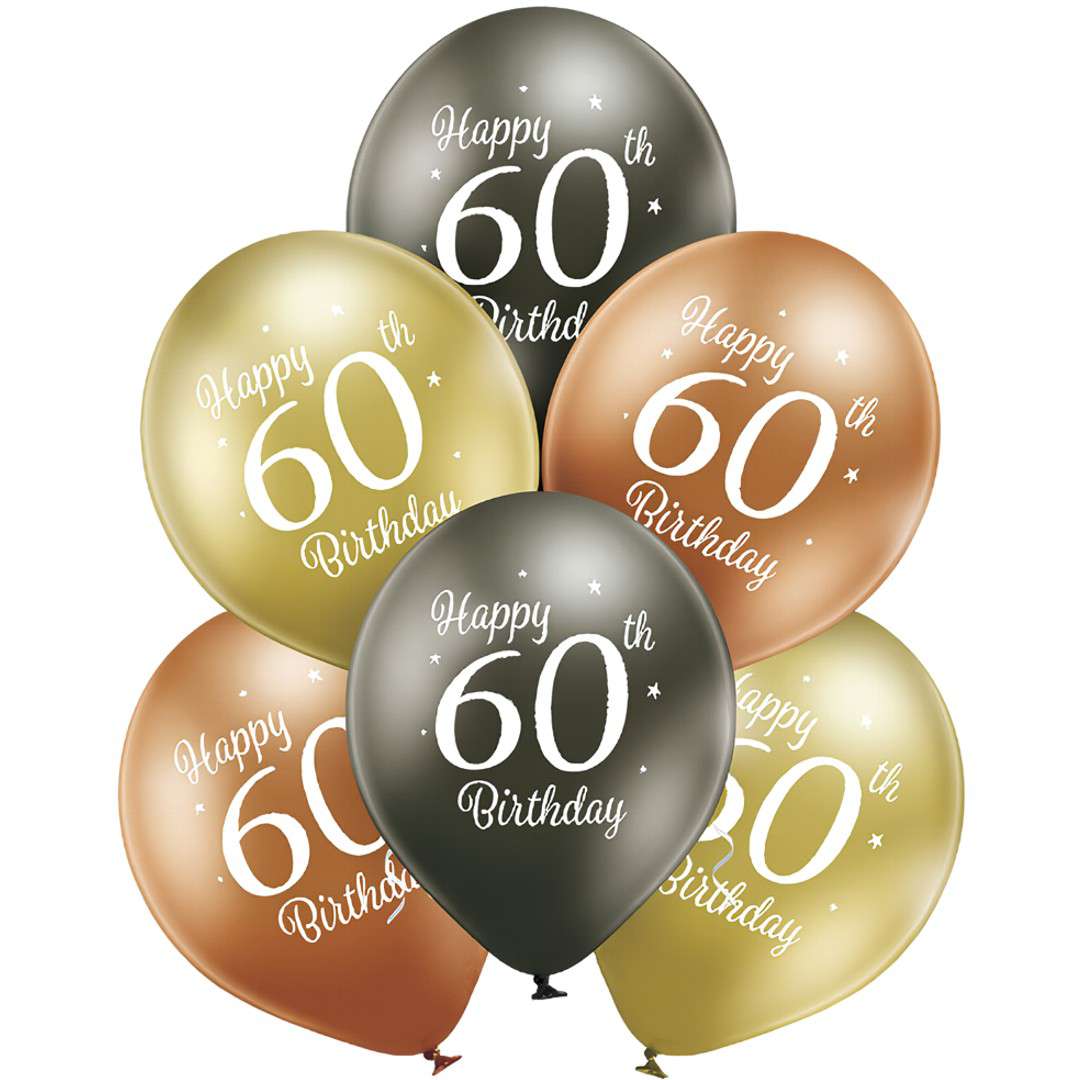 Balony D11 glossy - Happy Birthday 60 mix Belbal 12 6 szt