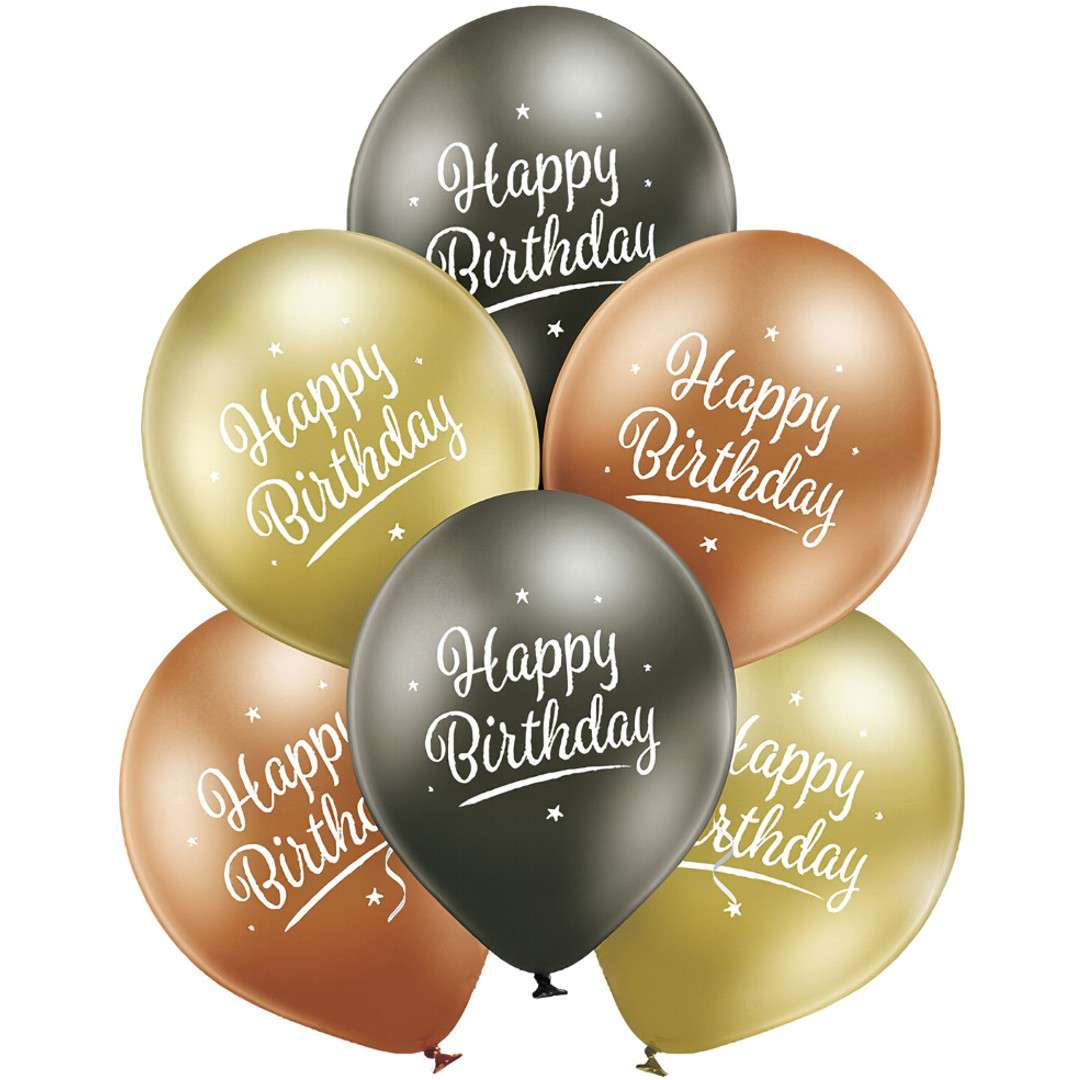 Balony D11 glossy - Happy Birthday mix Belbal 12 6 szt