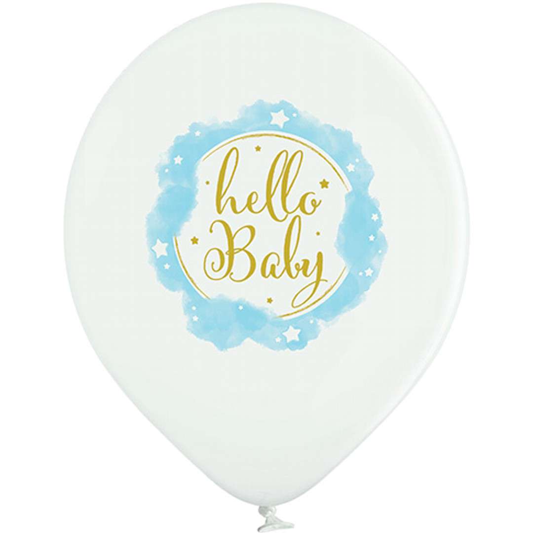 Balony D11 - Baby Shower Boy - Hello Baby biały-błękitny pastel Belbal 12 6 szt