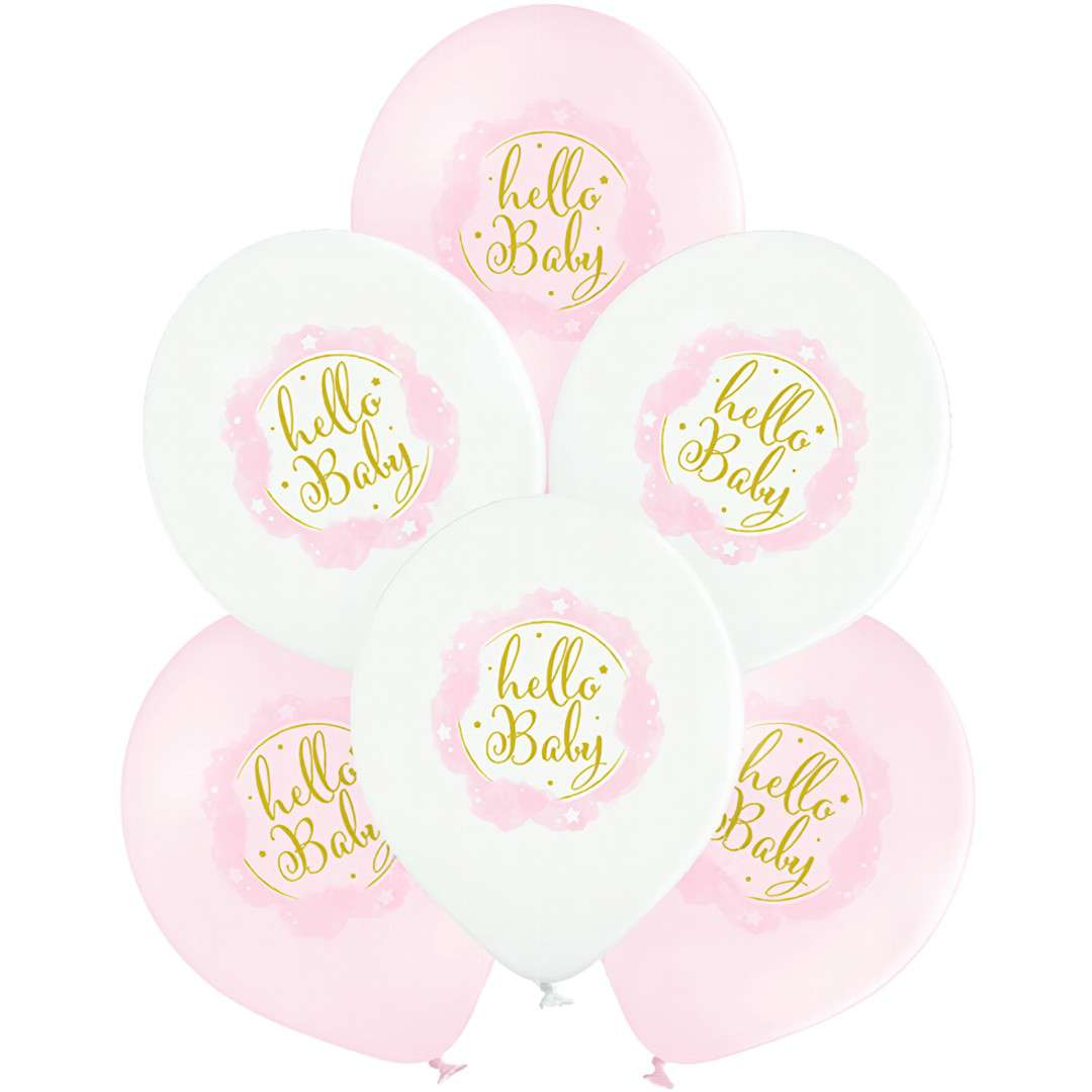 Balony D11 - Baby Shower Girl - Hello Baby biało-różowy pastel Belbal 12 6 szt