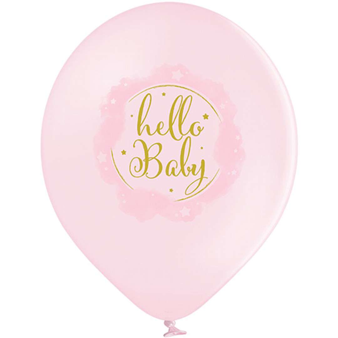 Balony D11 - Baby Shower Girl - Hello Baby biało-różowy pastel Belbal 12 6 szt