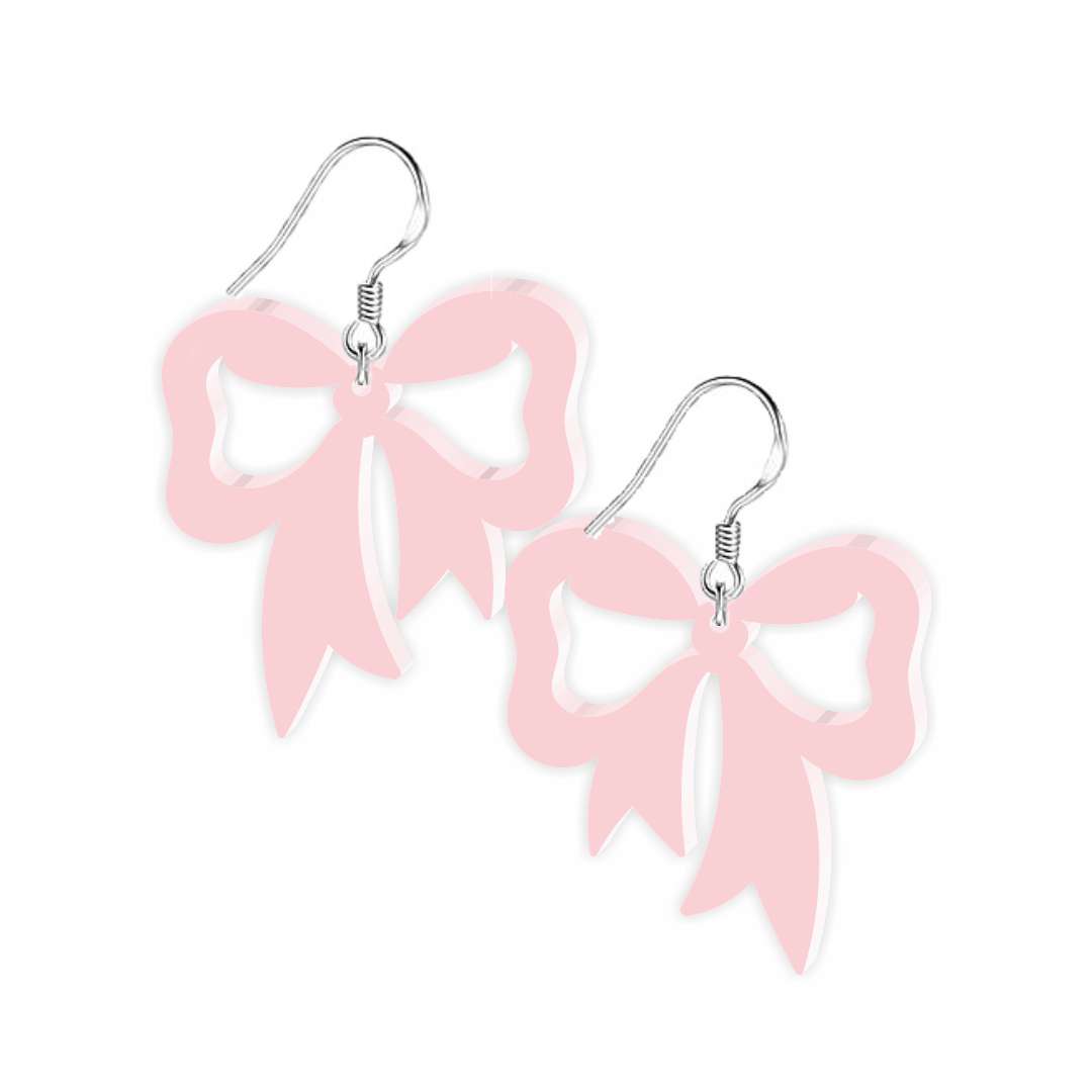 Kolczyki Kokardy cheerleaderek różowe pastelowe 37 x 34 mm