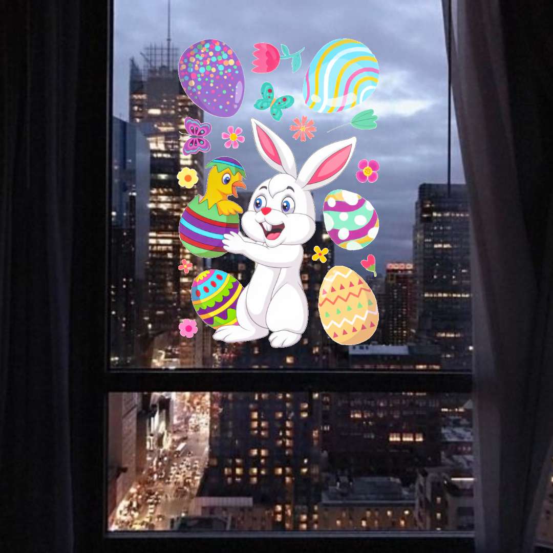 Dekoracja na okno Wielkanoc - Zajączek trzymający Kurczaczka Aliga 17 szt