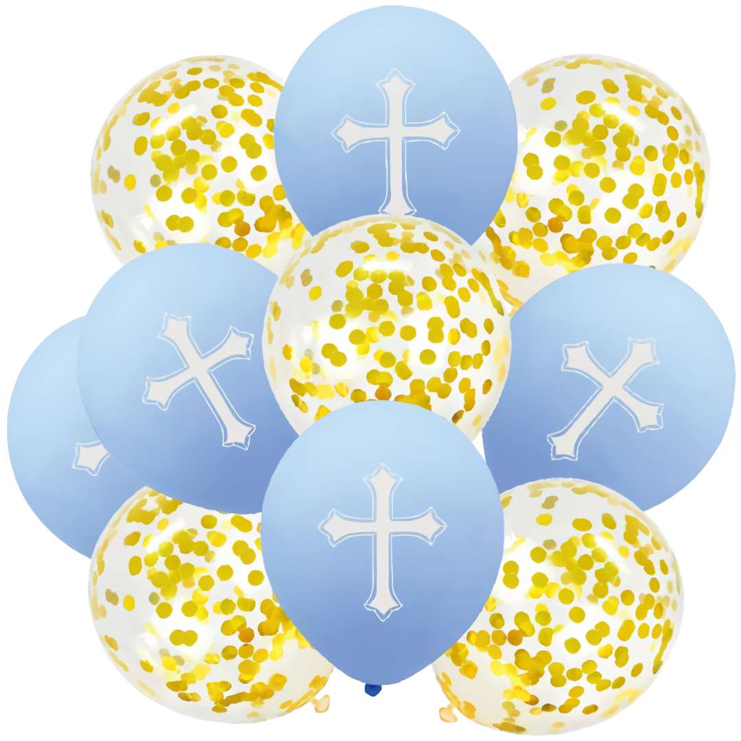 Balony Komunia święta - Krzyże i Konfetti niebieski Jix 12 10 szt