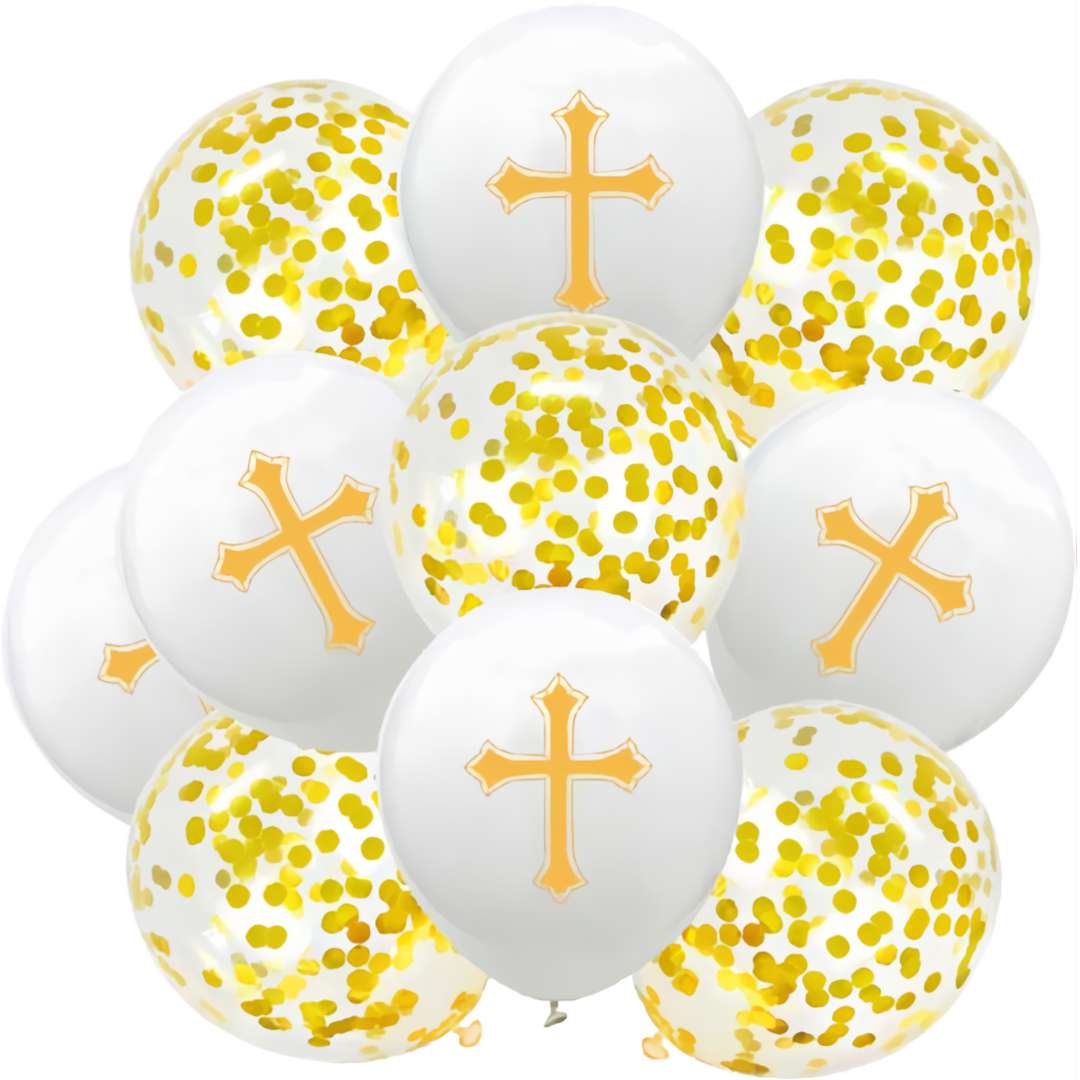 Balony Komunia święta - Krzyże i Konfetti złoty Jix 12 10 szt