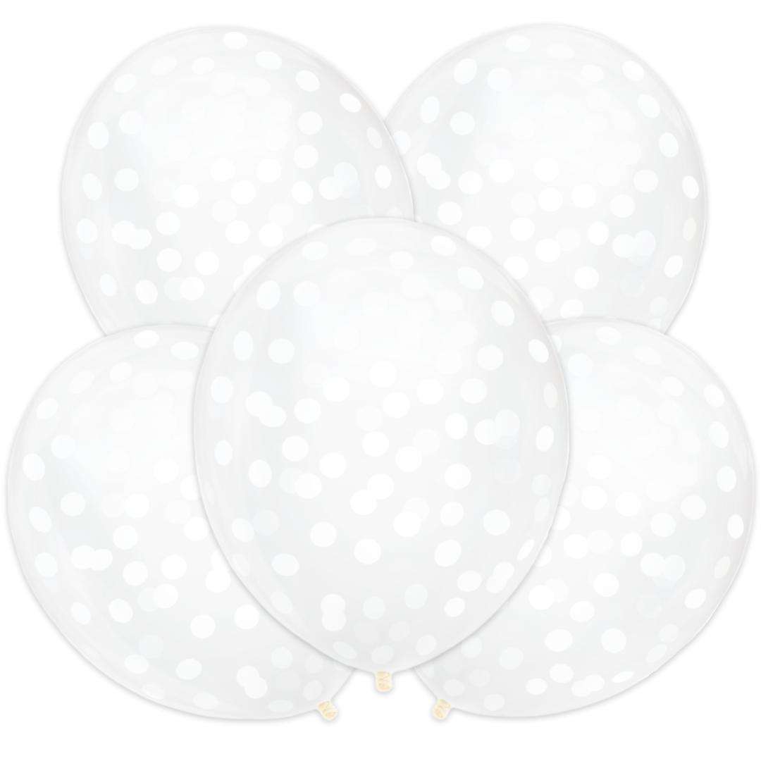 Balony z konfetti Transparentne biały PartyPal 12 5 szt