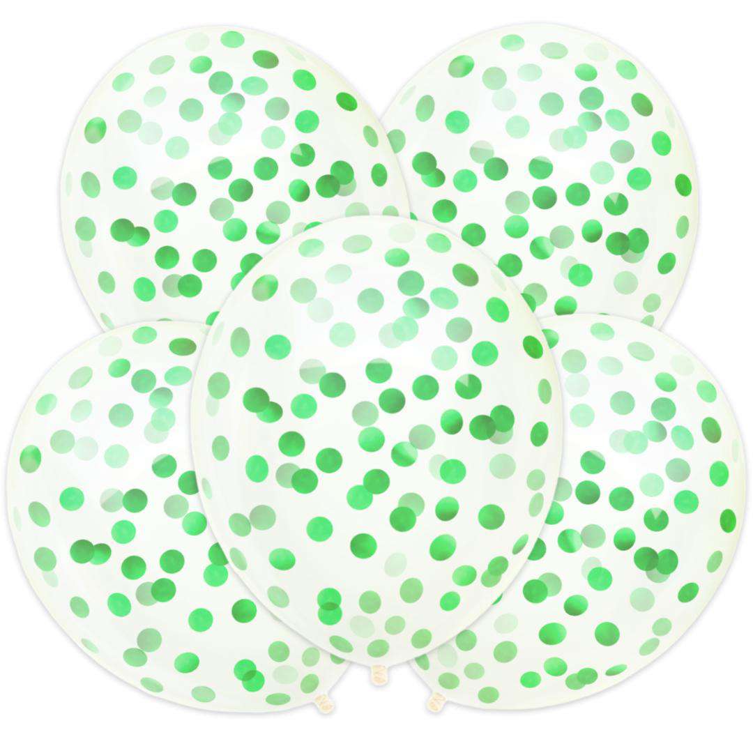 Balony z konfetti Transparentne zielony PartyPal 12 5 szt
