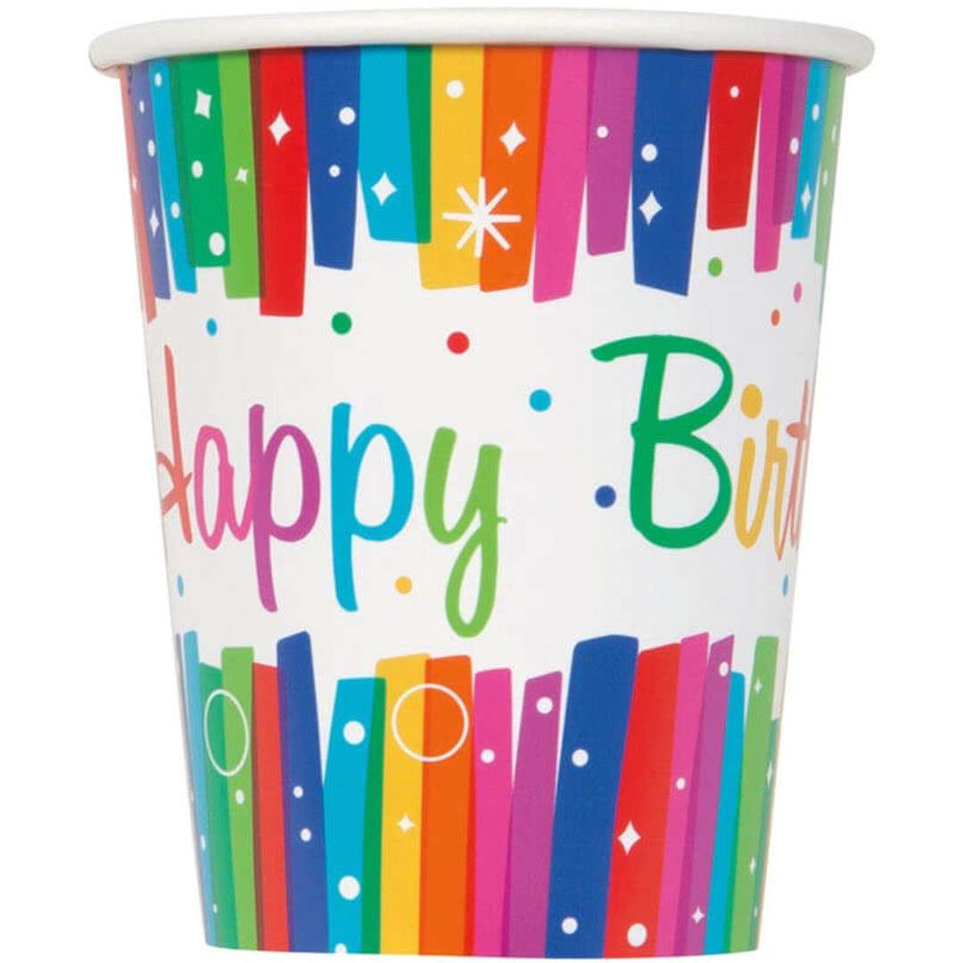 Kubeczki papierowe Happy Birthday Rainbow Unique 266ml 8 szt