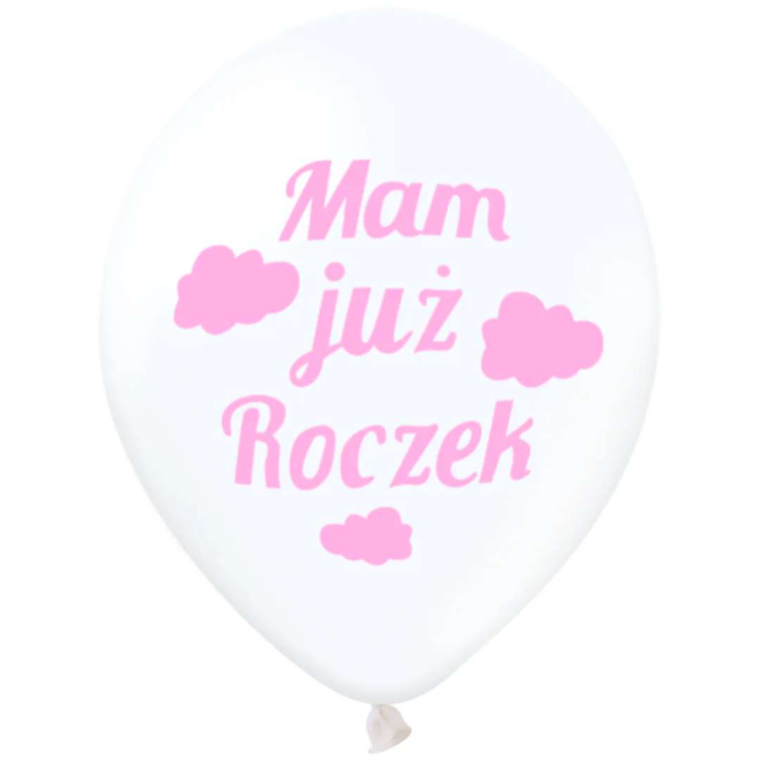 Balony Mam Już Roczek - Różowe Chmurki biały PartyPal 12 100 szt